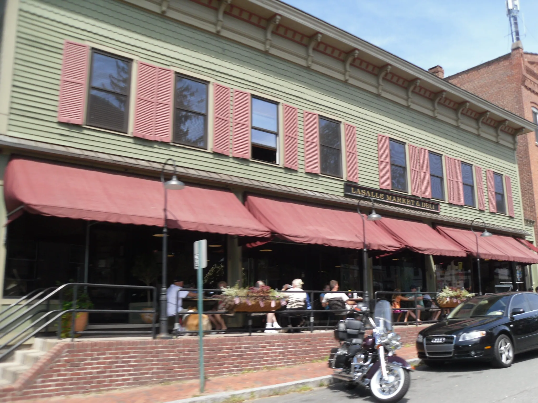 Storefronts with awnings on Main Street in Collinsville