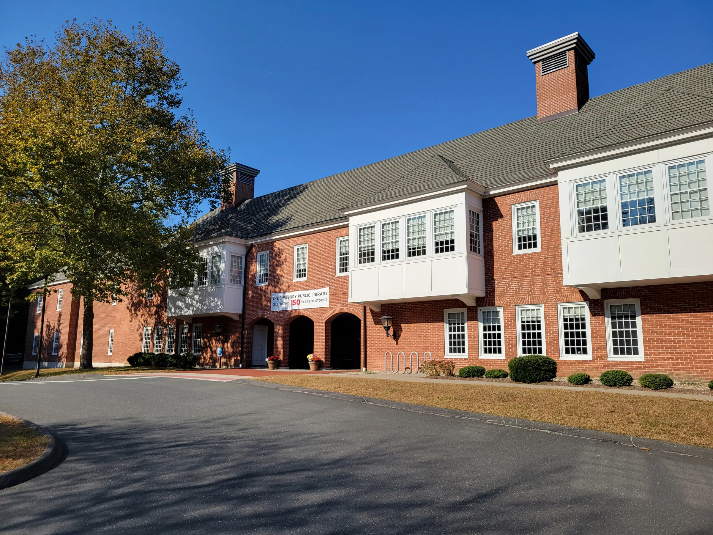 Simsbury Public Library on a sunny fall day